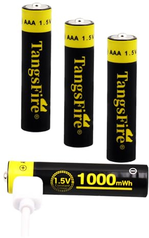 4 x AAA uppladdningsbara litiumbatterier 1,5 V 1 000 mWh USB-C AAA med 2-i-1 laddningskabel, mer än 1600 cykler