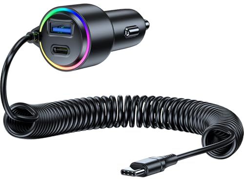 USB C Car Charger, 75W Super Fast Car Phone Charger Adapter With Type C Cable Cigarette Lighter USB Chargers Fast Charging for iPhone Samsung Galaxy Google Pixel/Moto/LG iPad