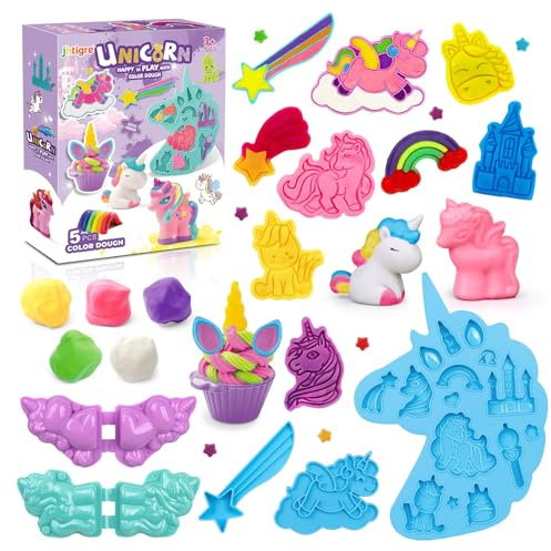 Color Dough Sets for Kids Ages 2-4, Unicorn Theme Dough Tools Kit for Kids Ages 4-8, 11 Piece Color Dough Accessories Arts Crafts Play Set, Preschool Education Toys for Toddlers Girls Age 3 4 5 6 7 8