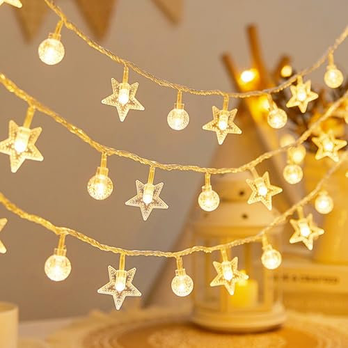 Globe String Lights,Stars Fairy Lights, 20ft 40 LED USB and Battery Powered ,Mini Globe Lights for Indoor Outdoor Bedroom Party Wedding Garden Christmas Tree Decor, Balcony Camping Warm White