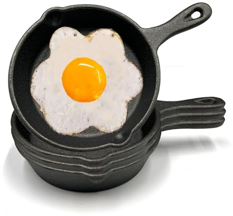 Nexboraque Kleine Gusseisen-Pfanne mit doppeltem Tropfausguss, Mini-Eierpfanne mit Griff, Ofen- und Grillfähigkeit, drinnen und draußen schwarz, antihaftbeschichtet, 4 Stück