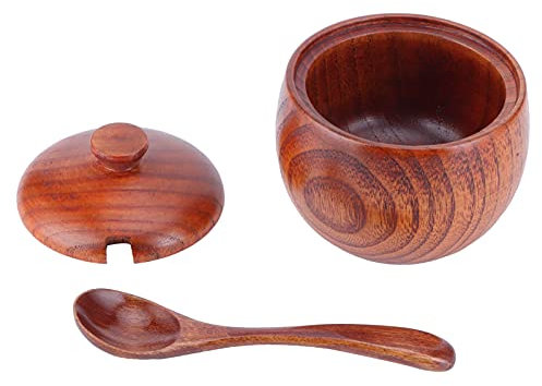 Contenitore per Condimenti in Legno Barattolo per Spezie Vintage per la Cottura di Utensili da Cucina, Saliera con Coperchio e Cucchiaio