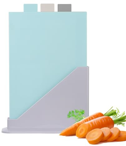 KYSUN Schneidebrett Kunststoff 3er Set mit Ständer, Schneidebretter für Küchen, Schneidebretter Küchenbrett Frühstücksbrettchen Drei Hackbretter, Schneidbrett Mit Ständer für Küchenzubehör