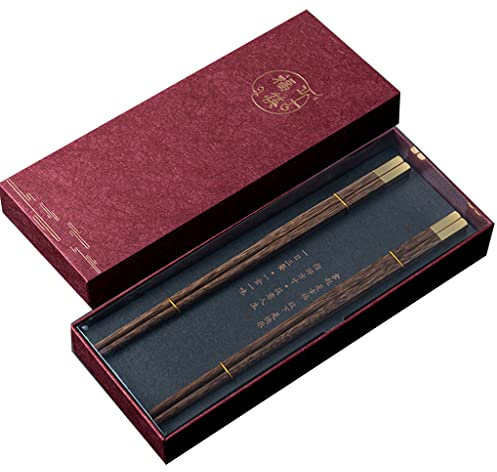 OWOHYG Set Regalo di Bacchette Giapponesi in Legno con Custodia, 2 Paia di Bacchette riutilizzabili, Bacchette Cinesi di Lusso in Legno Naturale, Bacchette per Sushi Antiscivolo, bacchett(D)