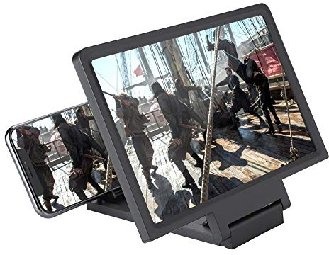 Phone Screen Magnifier, 3D HD Mobile Phone Magnifier Projector Screen for Movies Videos Games Screen Magnifying Glass 2 in 1 Foldable Mobile Phone Stand Holder for All