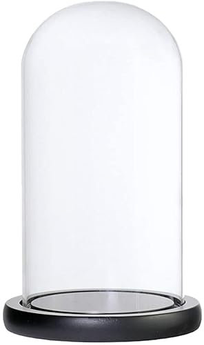 Glass Dome Cloche Bell Jar,Dome Cloche Display Box,Clear Decorative Tabletop Display Case,with Wooden Base,For DIY Display (Black-B)