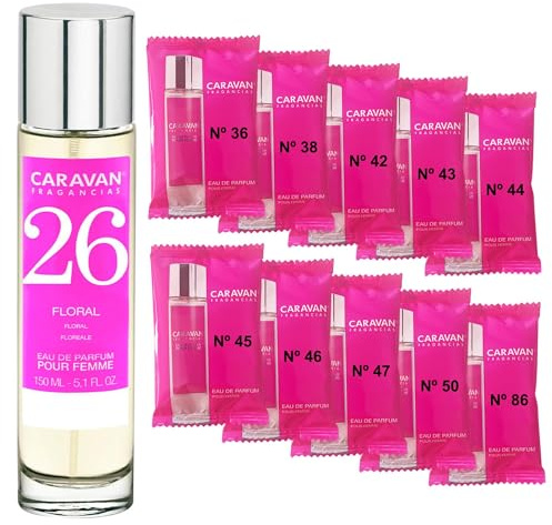 CARAVAN FRAGANCIAS Damenparfüm Nr. 26, 150 ml + Set mit 10 Flaschen mit verschiedenen Damenduften von Caravan, um neue Düfte zu entdecken