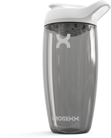 Promixx PURSUIT - Bottiglia shaker per proteine New Edition, bottiglie sportive di alta qualità per miscele di proteine e integratori frullati, facile da pulire, resistente, 700 ml, in ceramica bianca