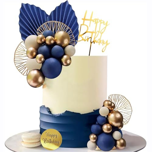 Blue White Gold Balls Cake Decorations Balls Palm Leaves Bohemian Cake Toppers for Birthday Boho Wedding Baby Shower Party Supplies