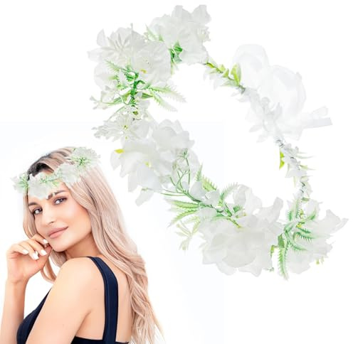 SacJkt Blumenkranz Haare Kinder, Blumenkranz Haare, Einfacher und Eleganter Böhmischer Haarkranz Blumen für Hochzeitsfeier, Festspiele oder Musikfestivals (weiß)