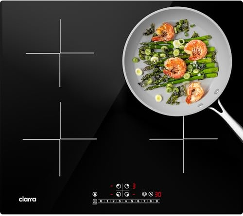 Ciarra Plaque de Cuisson Induction 4 Foyers 7200W Fonction Boost | Puissance Limitée, Contrôle Slider, Fonction Pause, Minuteur, Sécurité Enfant