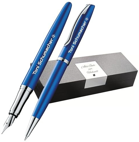 Pelikan Jazz® Noble Elegance K/P36 Ballpoint Pen and Fountain Pen with Engraving Gift - Unique Pens with Name - Personalised Gifts (Sapphire Blue)