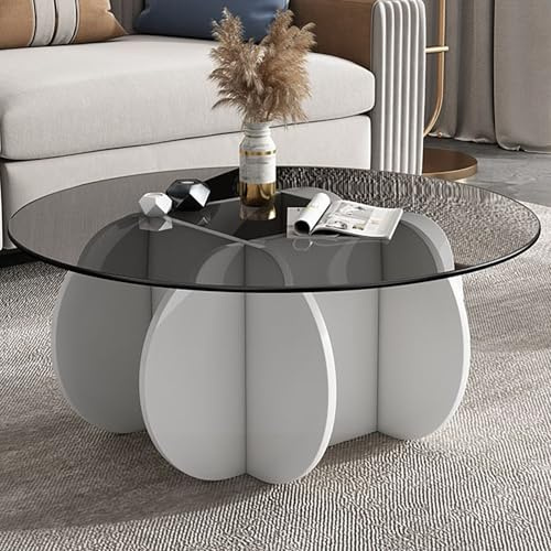 Rivorne Moderner Couchtisch Aus Glas, Runder Couchtisch für Wohnzimmer, Gehärtetes Glas + Dichteplatte, für Kleine Räume Wohnzimmer Schlafzimmer Balkone-Einfach Zu Montieren(White,70x40cm/28x16)