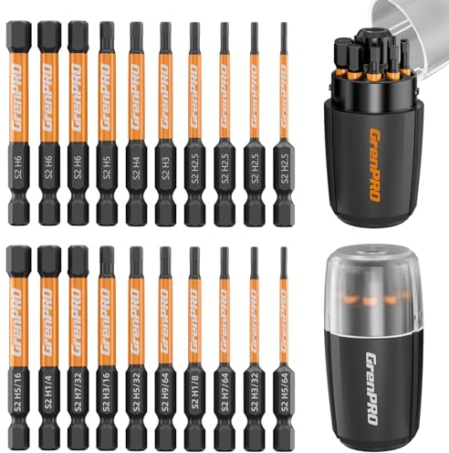 GRENPRO Allen Wrench Drill Bit Set 20pcs, 2 S2 Steel Hex Bit Set