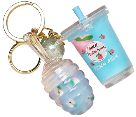 Makeup Lip-Gloss Lip Stain, Milk Tea Design Keychain Attachment, Nourishing Moisturizing Primer, Long-Lasting Color for Women, Girls, Everyday Use and Gatherings, 5,6 x 1,1 Zoll