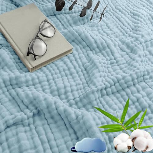 NNBWLMAEE Montivo Musselin Decke, Sanfte Musselindecke Sommer, 100% Aus Natur Baumwolle, Weiche & Atmungsaktive Musselin-Decke für Erwachsene, Kinder, Perfekt für Bett, Sofa (Blau, Queen(150x200cm))