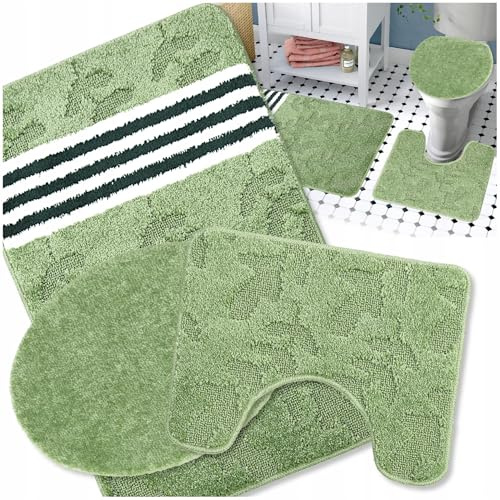 Decorator HOME Badteppich Set 3-TLG. Grün – rutschfest & Weich, Badematte für Badezimmer Teppich 50x80 cm & 50x40 cm - Ideal für Fußbodenheizung