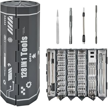 128 in 1 Pecision Screwdriver Set, Ratchet Screwdriver Set with Magnetic Bit Kit Professional Screwdriver Portable Repair Tool Kit for Computer, Laptop, Camera, Watch, Glasses, Bicycle