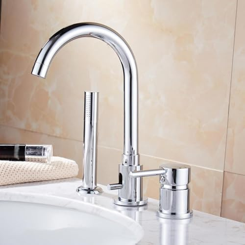 Miscelatore per Vasca Miscelatore Miscelatore Soffione Doccia con Tubo Flessibile, Miscelatore per Vasca da Bagno A Tre Fori con Doccetta Estraibile