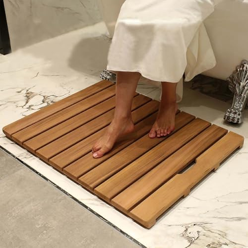 Tapis de Douche en Bois, Tapis de Drainage antidérapant, caillebotis avec Pieds en Caoutchouc, Tapis de Salle de Bain Naturel pour pièces humides, Sauna, Spa, Piscine(30x60cm/12x24in)