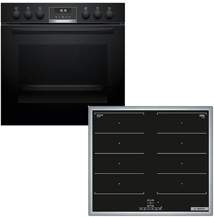 Bosch Einbauherd-Set HND619LS67, Serie 6 Einbau-Herd 60 cm mit 3D-Heißluft, Reinigungshilfe und AutoPilot10 HEB517BB4, Serie 4 Induktionskochfeld 60 cm mit Flex Induction, Herdgesteuert NXX645CB5E