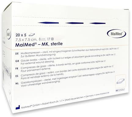 Sterile Kompressen 7,5x7,5 cm – 100 Stück Mullkompressen 8-lagig, fusselfrei – Mulltupfer steril & Wundauflagen nicht haftend für Verband & Pflege