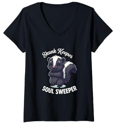 Womens Skunk Keeper Soul Sweeper Calm Cute Skunk Lover V-Neck T-Shirt