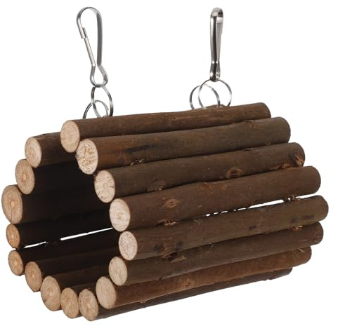 TOBBOMEY Holz Vogeltunnel mit Haken für Papageienkäfige Naturmaterial Kau und Tunnelspielzeug für Kleintiere Vogelkäfigzubehör zum Erklimmen und Balancieren für Tägliche Aktivität