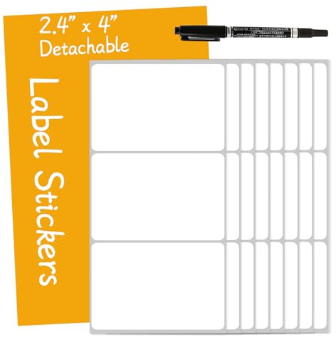 90 Large Sticky Labels for Storage Boxes,102x62mm,Blank Label Stickers with 1 Marker White Self Adhesive Address Labels Waterproof Removable Stickers for Organizing Moving Boxes Jars Bins Container