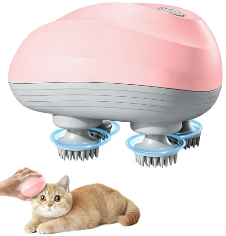 PLLYPE Massaggiatore elettrico per la testa, 4 testine massaggianti, impermeabile IPX7, massaggiatore elettrico per gatti, massaggiatore elettrico per tutto il corpo, per la crescita dei capelli, rosa