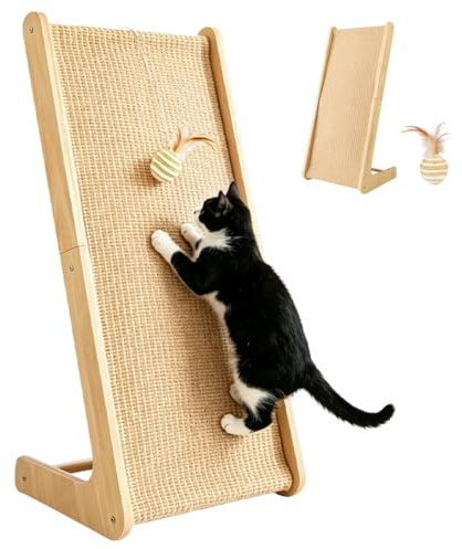 CEWROM Kratzbrett Katze Groß 68 cm, Sisal Kratzbrett Katzen, Katze Kratzer aus Massives Buchenholz & Natürliche Sisal Pad, Wendbares Design L förmig - Kratzmatte für Sofa & Wandschutz