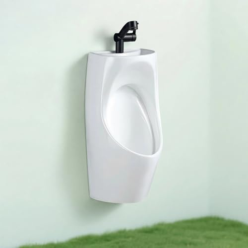 Orinatoio universale a filo, a montaggio a parete, con lavabo e rubinetto, orinatoio in ceramica ad alta efficienza e risparmio idrico, ideale per bagni, hotel, garage e bar