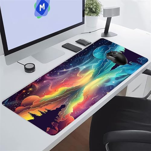 KIZIFI Colourful Landscape Large Mouse Pad Gaming Desk Mat 23.6x11.8x0.08 inch XXL Extended Mousepad with Non-Slip Rubber Base and Stitched Edge Mouse Pads for Desk Home Office Gaming