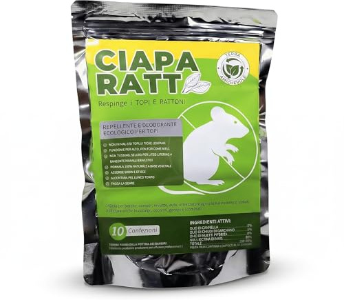 CiapaRatt Repellente Ecologico per Topi e Ratti, Made in Italy - Set da 10 Dissuasori Naturali con Oli Essenziali di Menta e Cannella - Scaccia Topi Non Tossico per Casa e Garage - Protezione Interni