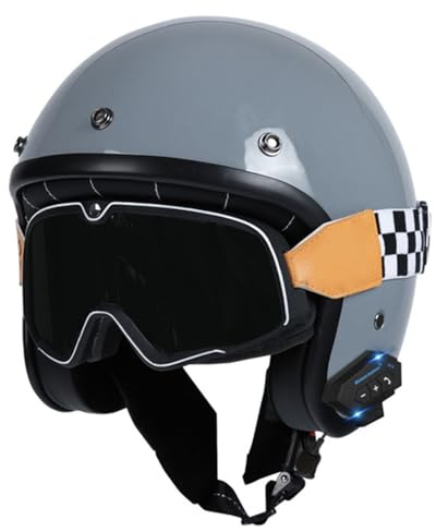 Uomo Caschi Per Motociclisti A Metà Faccia, Casco Da Moto Jet ECE Omologato Caschi Per Monopattino Donna E Uomo Caschi Retrò 3/4 Casco Da Moto Con Bluetooth Casco A Scodella 8,M=57-58cm