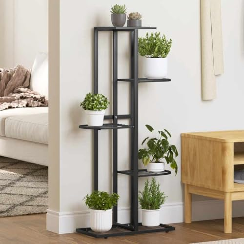 Ordellia Soporte para flores de 5 niveles de metal negro, 43 x 22 x 98 cm, soporte para plantas interior y exterior, estantería para plantas, estantería para flores, escalera para balcón, terraza