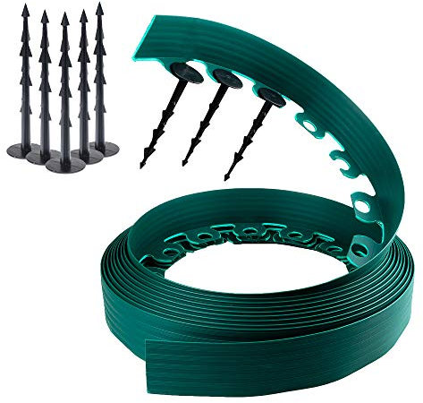Chrispol System Flower Bed Border Green 10 m Long 6 cm High Lawn Edge Round Made of Flexible Plastic with 60 Fixing Nails