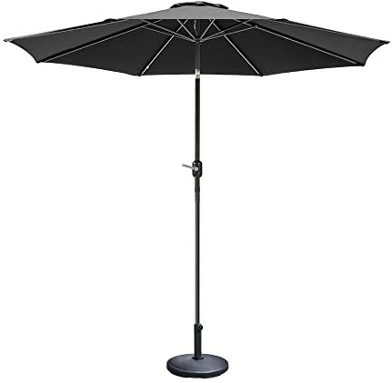 Green Bay 3M Black Round Garden Parasol Umbrella Patio Outdoor Sun Shade Aluminium Crank Tilt + Parasol Base
