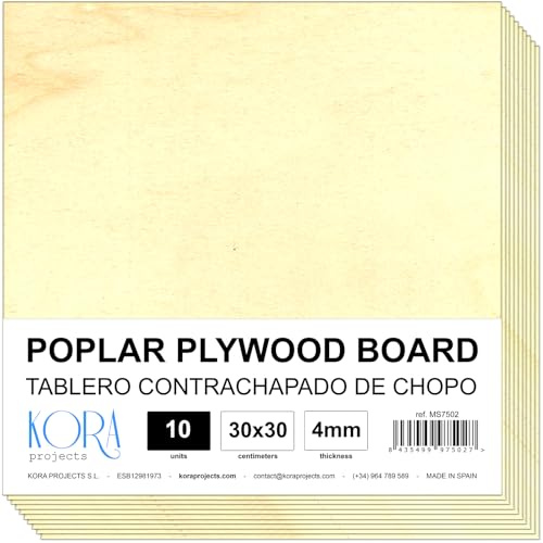 10 Tableros de madera de chopo contrachapado de 4 mm. (30 x 30 cm)