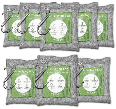8 confezioni di sacchetti per la purificazione dell'aria con carbone di bambù, sacchetti di carbone attivo per assorbire gli odori, assorbimento dell'umidità, deodorante naturale per auto, deodorante