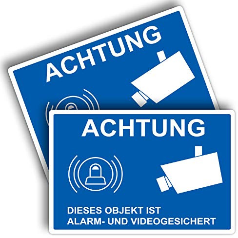STROBO 2 Stück Alarm- und Videogesichert-Hinweisschild | Stabile 3mm Hartschaumplatte als 30x20cm Schild mit UV-Schutz für den Außenbereich
