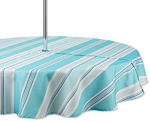 DII Summer Stripe Outdoor Zippered Tabletop Collection, Multi-use, Machine Washable, Tablecloth, 60 Round w/Zipper, Beach House