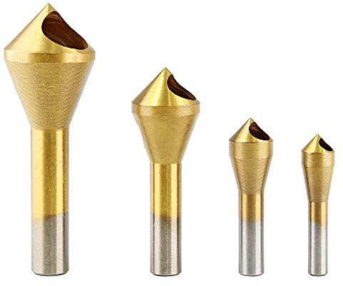 Bonsicoky 4PCS Titanium Coated Countersink Chamfer Deburring Tool Set, High Speed Steel Hole Deburring Tool, Metal Wood Drill Bits for Wood, PVC Board, Aluminum, Insulation Board