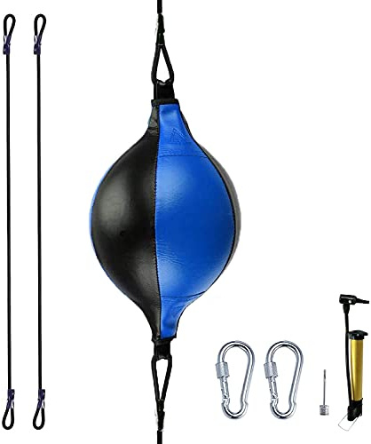 HUINING - Palla da boxe universale a doppia punta, in pelle, per MMA Muay Thai, per allenamento a soffitto, colore: nero e blu