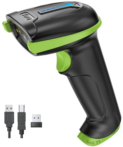 Tera Barcode Scanner with Battery Indicator: 1D Laser Wireless, 5100 Green | 2.4G Wireless & USB Wired Reader, 1D Paper Codes, 300 Scans/sec, 2200mAh, IP54, Library, School, Bookstore, Retail, Warehouse