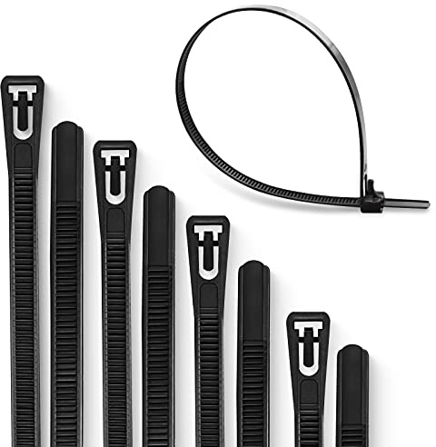 Meccion Wiederverwendbarer Kabelbinder 100 Stück UV-Beständig Starkes Nylon Wiederlösbar Kabelbinder mit 50 kg Zugfestigkeit (300mm x 7.6mm, Schwarz)