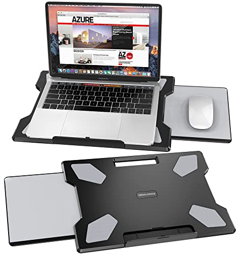 DeskLogics Laptop-Schreibtisch für Bett, tragbarer Bett-Laptop-Schreibtischständer für Couch, Sofa, Zuhause, Büro, Reisen, Rutschfester Hitzeschutz – einziehbares Links/rechtes Mauspad, Geschenkideen