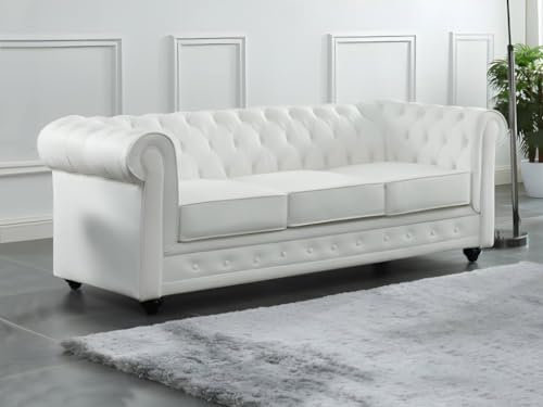Vente-unique-Divano 3 posti in Pelle di bufalo Bianca - CHESTERFIELD
