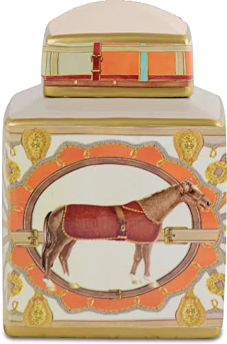Baci Milano Collezione Horses Vaso Potiche in Porcellana 15 x 15 cm, H 22 cm