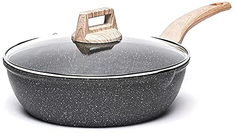 CAROTE Sartenes Antiadherentes 28 CM con Tapa, Sartén Wok Induccion Piedra Aluminio Fundido, Mango Robusto, Apta Para Todo Tipo de Cocina